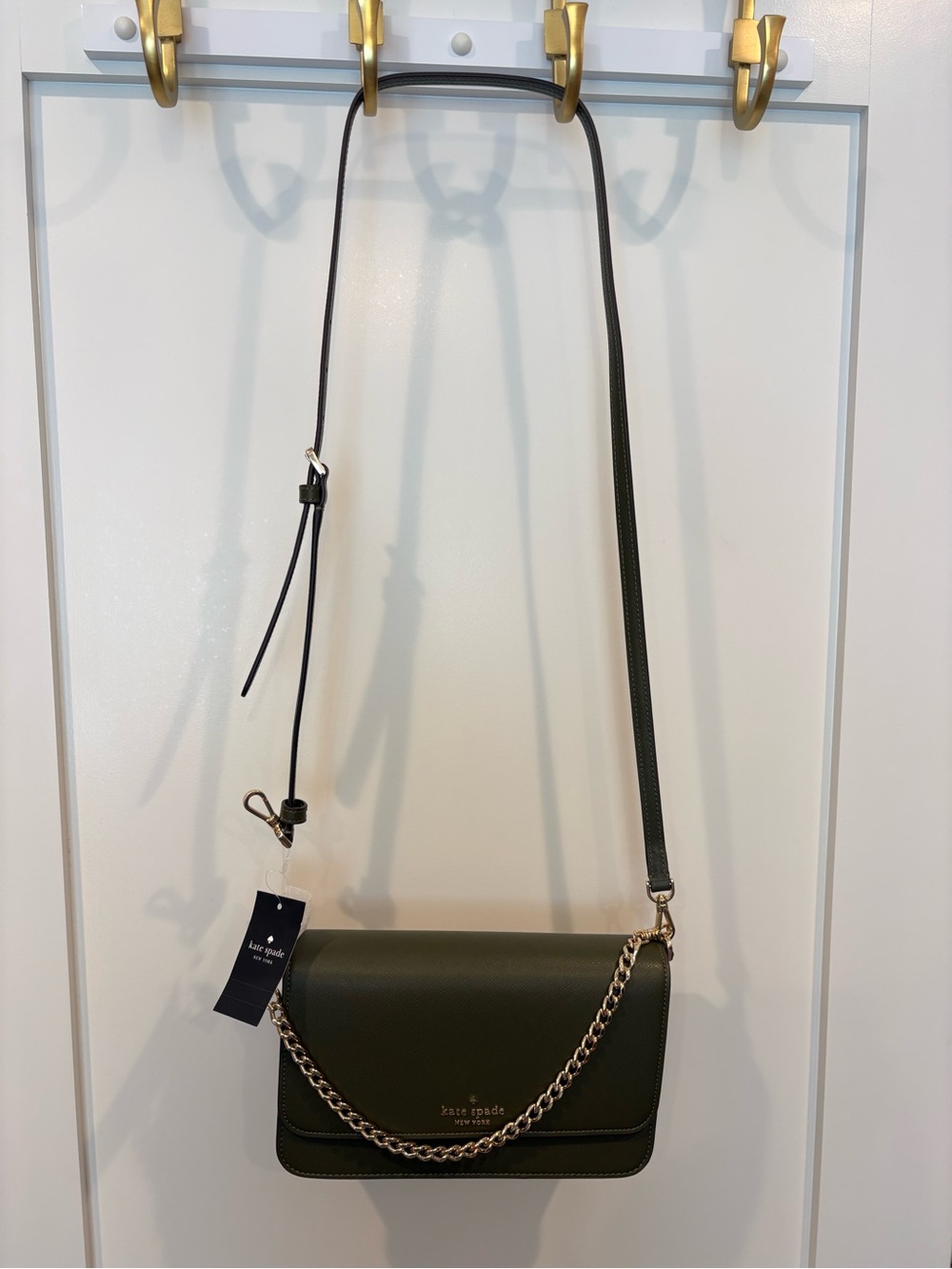 kate spade Olive Green Leather Crossbody with Gold Chain